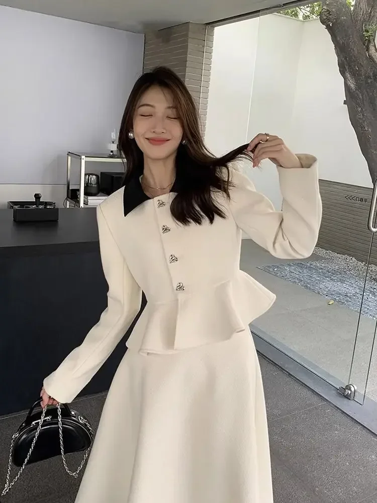 Petite Elegant Socialite High-End Chic Style Jacket and Skirt Professional Korean Drama Two-Piece Set for Women Autumn Winter