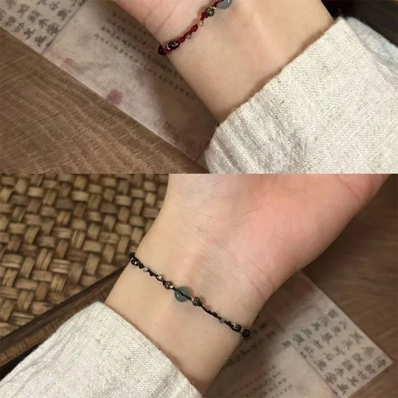 Retro Chinese Style Adjustable Handmade Braid String Bracelet Beaded Charm Bracelet Bangle Fashion Couple Bracelet Jewelry