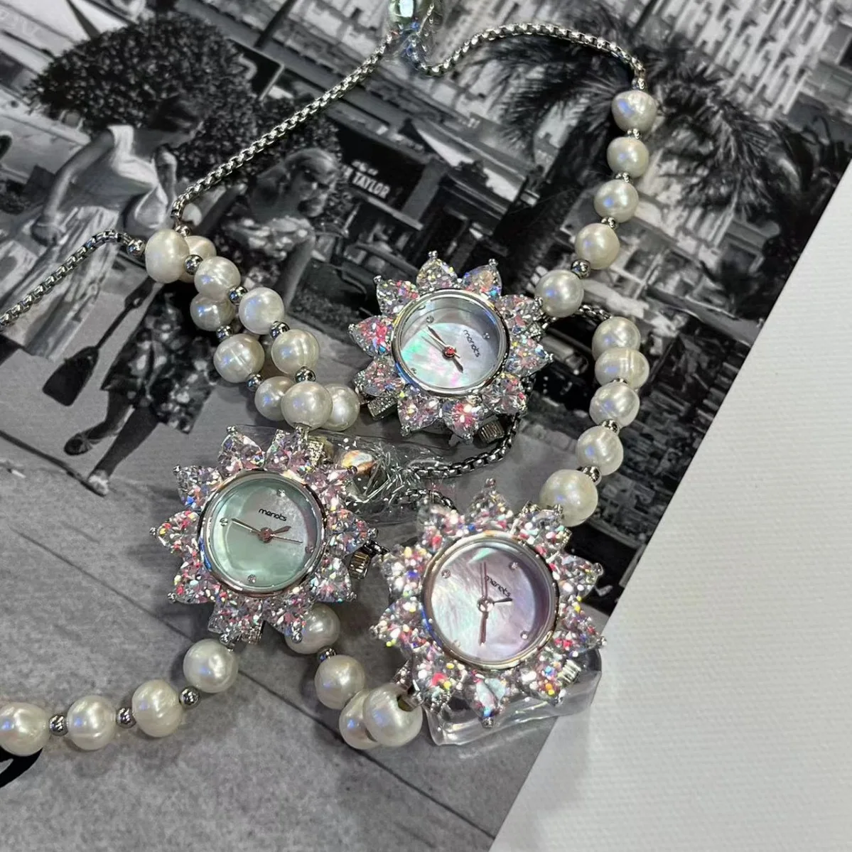

Модные роскошные женские кварцевые часы с инкрустацией бриллиантами и жемчугом, темпераментные изысканные женские часы-браслет, подарок