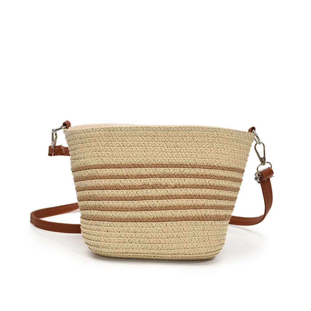 

Новая тканая маленькая сумка в стиле ретро, японская полосатая соломенная тканая сумка через плечо, модная повседневная пляжная сумка 2025, женская сумка-тоут для поездок на работу