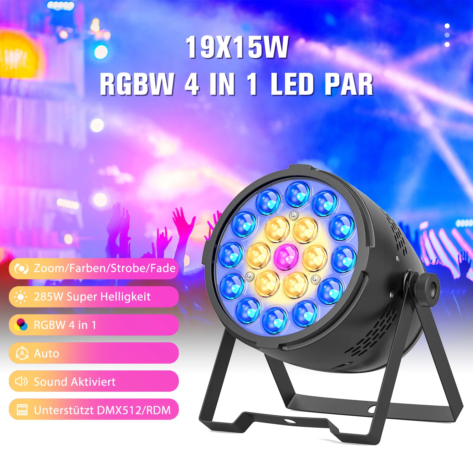 U'King 2PCS 19x15W RGBW Focused Stage Par Light 4IN1 LED Zoom Strobe Wash Light DMX Stage Light Effect для DJ Disco Bar Party