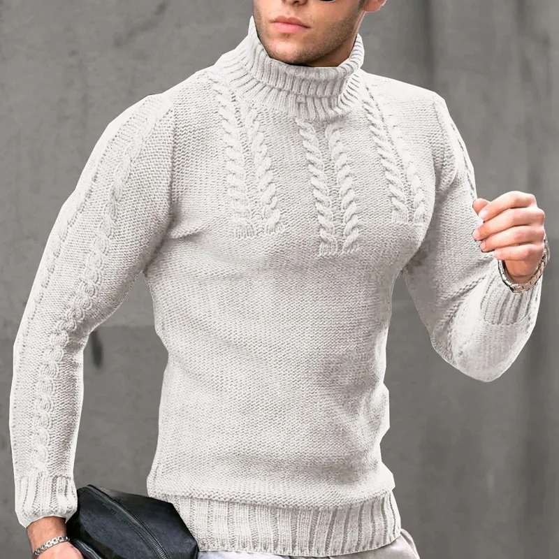 Suéter de punto de cuello alto para hombre, Jersey informal de manga larga, Jacquard, abrigo de invierno