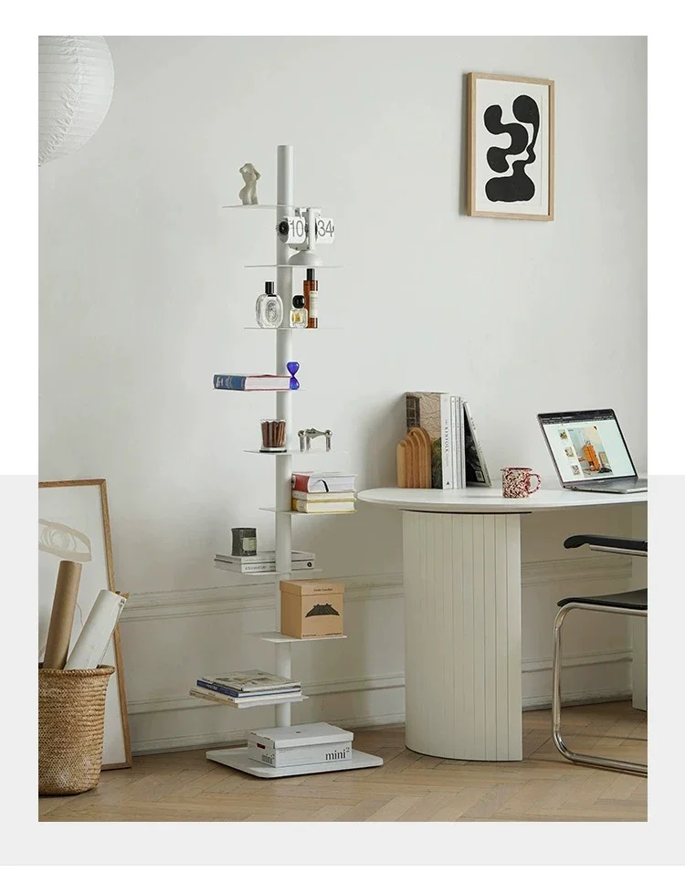 

Nordic Ins Simple Rotating Floor Bookshelf Living Room Iron Multi-layer White Storage Shelf Invisible Bookshelf