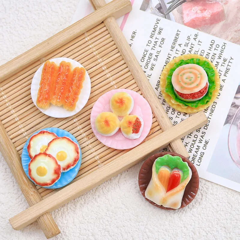 100pcs Simulation Breakfast Fried Egg Hamburg Flatback Cabochon Scrapbooking For Embellishments Kawaii Diy Dollhouse Accessories