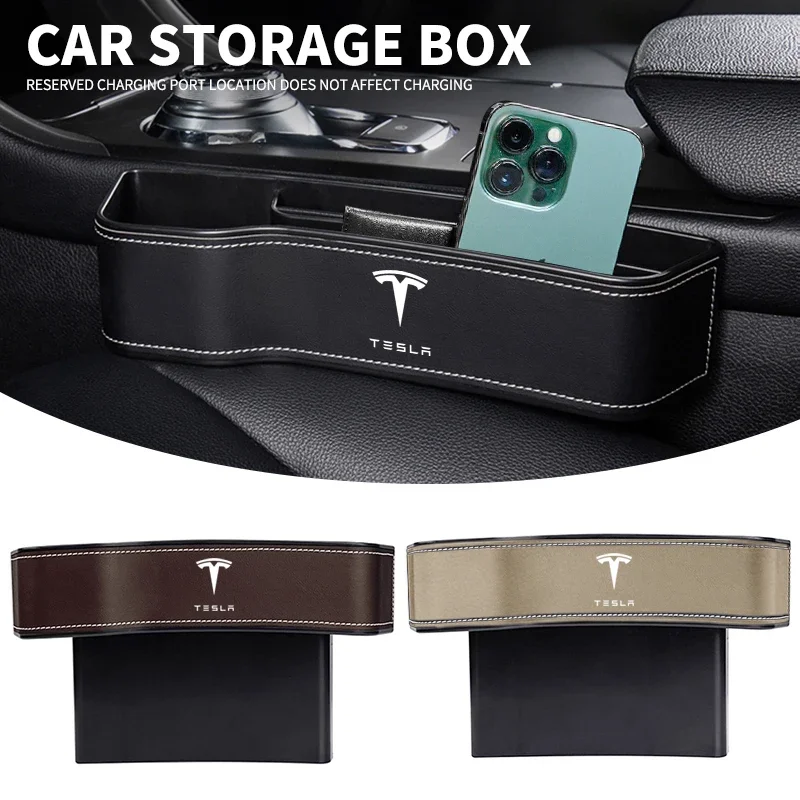 Car Seat Gap Organizer Seat Side Bag Reserved Charging Cable Hole For Tesla Model 3 Model X S 2016-2020 Decals TM3 TMX TMS Decal