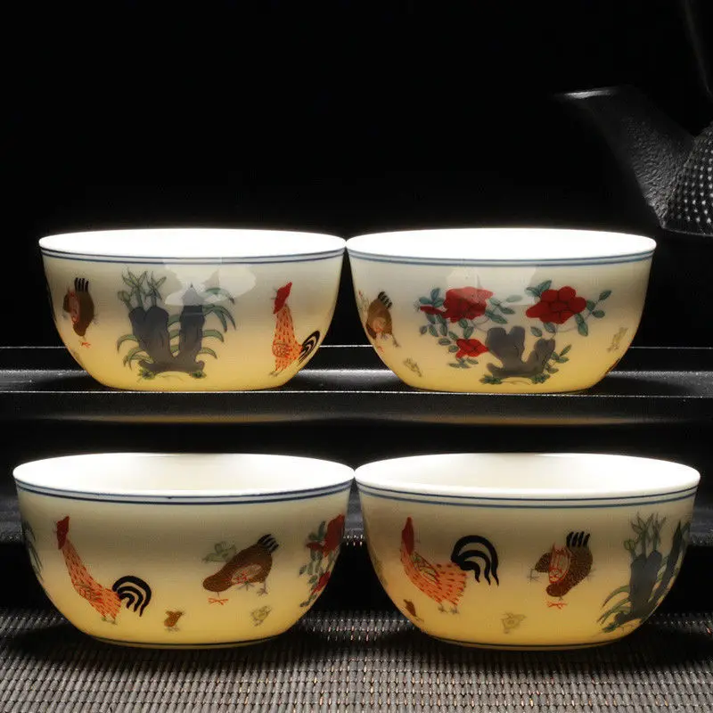 Imitation Duancai Chicken Cup Dehua Tea Cup Single Ceramic Tea Bowl Retro Chinese Household Tea Set