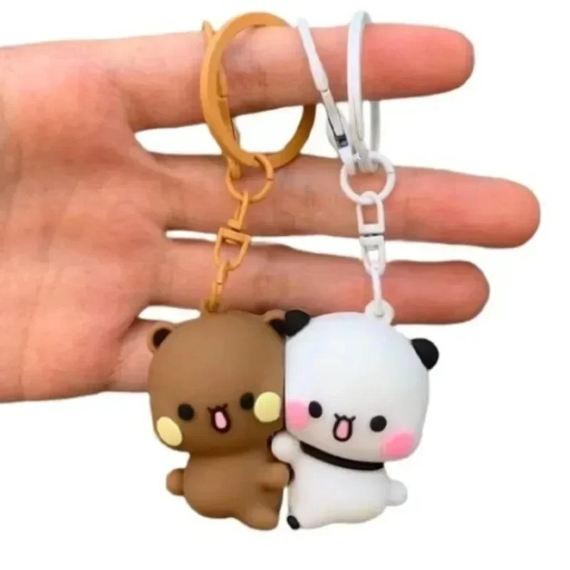 、、Cartoon Panda Bubu Dudu Magnetic Keychain Cute Backpack Pendant with Toy Figures Couple Accessories Ideal Fantasy Themed Gift