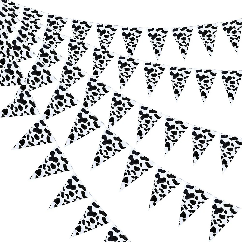 

1Pcs Triangular Cow Flag 8M Reusable Paper Bunting for Farmhouse Party Outdoor Garden Wedding Western Theme Decor