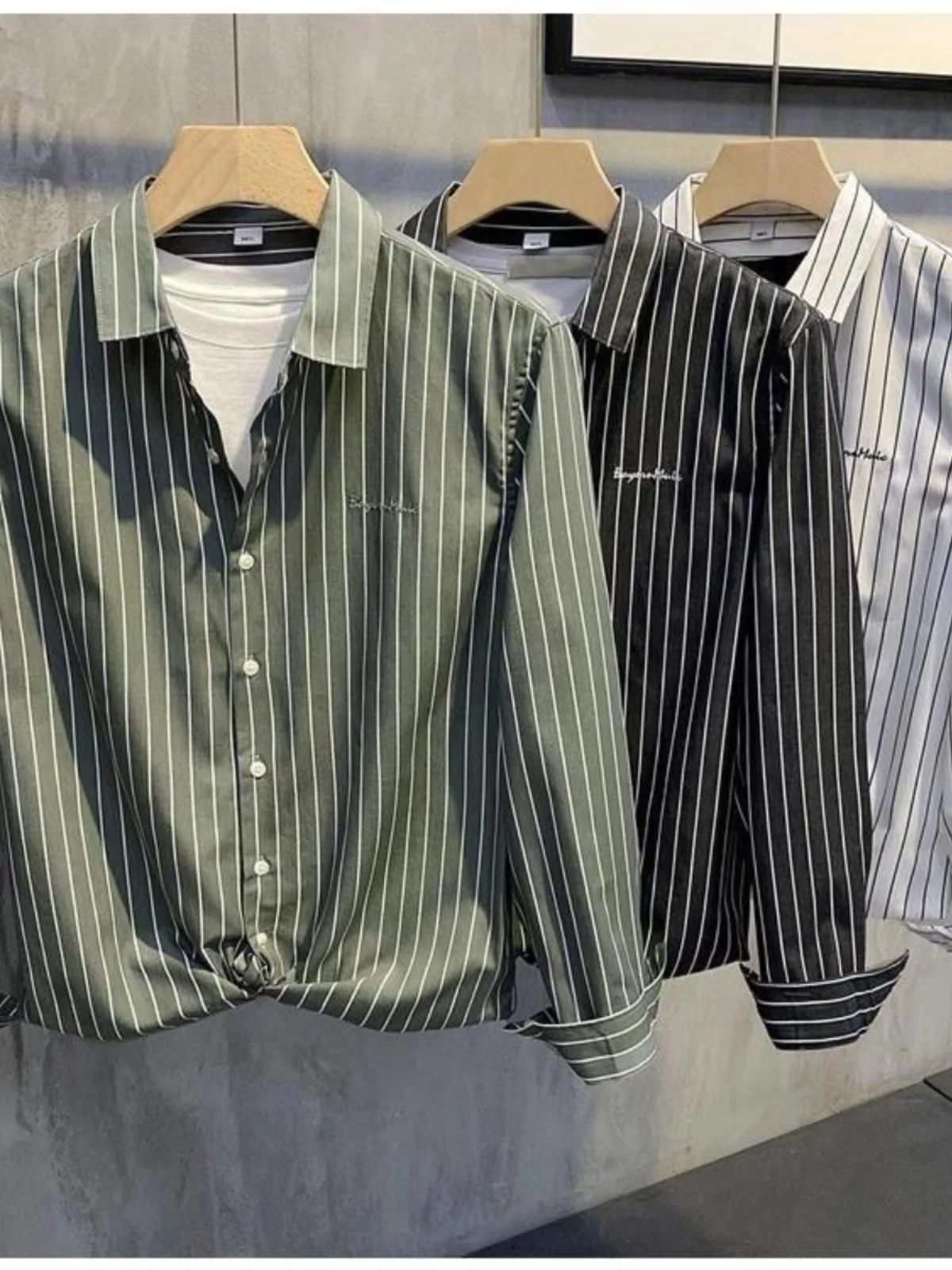 Summer Men's Long Sleeve Stripe Shirt Thin Breathable Cool Sun Protection Ice Silk Fabric Slim Fit Youthful Popular Sportswear