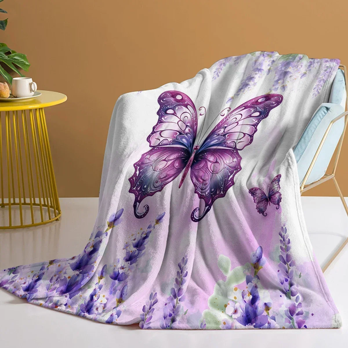 

Purple Lavender Butterfly Printed Throw Blanket Warm Plush Carpet for Children Adults Teen for Sofa Couch and Bedding Room
