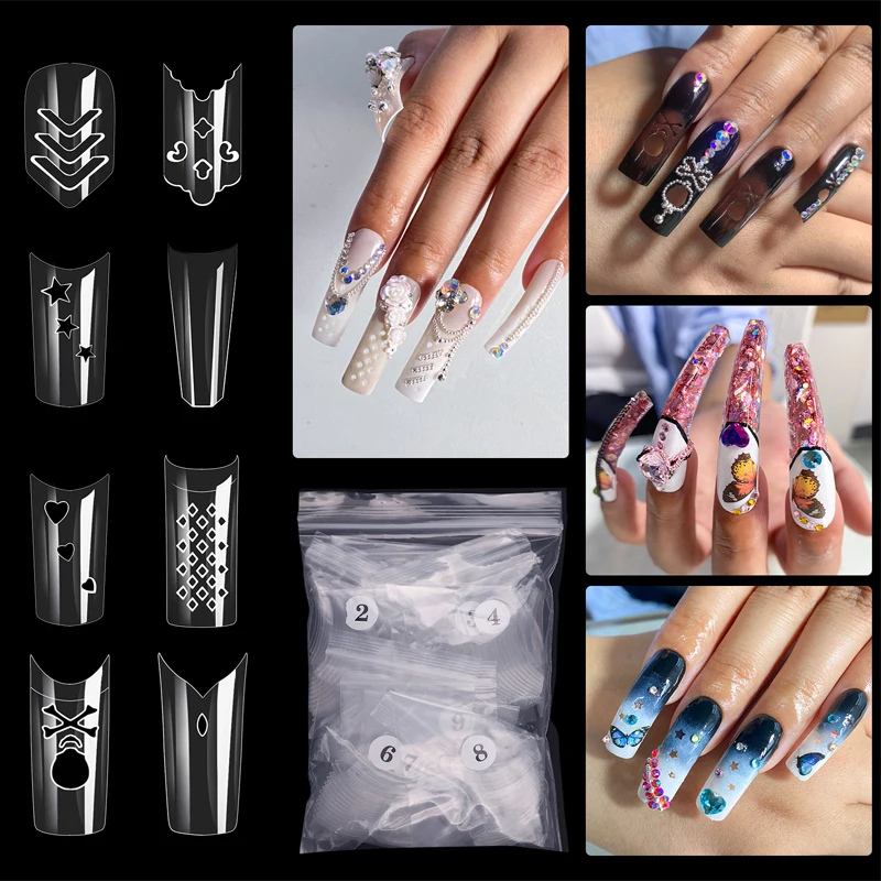 500Pcs Clear French lace Hollow out False Nails Tips Half Cover French Acrylic Fake ABS Tips Artificial 0 -9 Nail Art Tips