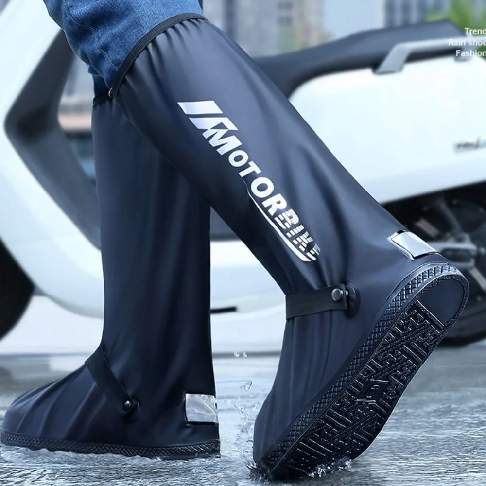 

Portable Black High Tube Shoe Cover Letter Printed PVC Rainproof Shoe Cover Zipper Rubber Waterproof Rain Boot Motorcycle