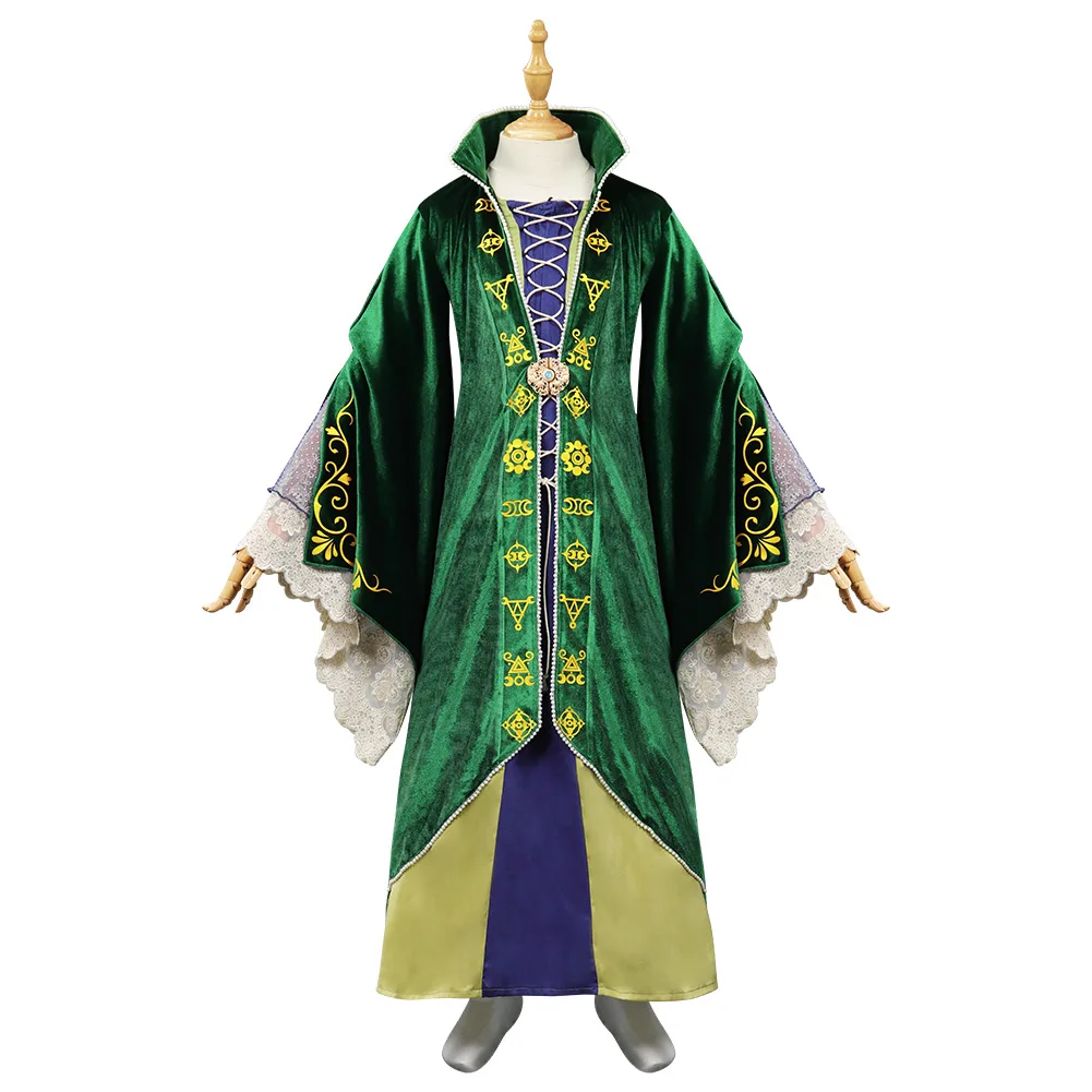 Girls Winifred Sanderson Cosplay Costume Hocus Movie Pocus Dress Cloak Kids Halloween Carnival Witch Outfit For Child Role Play