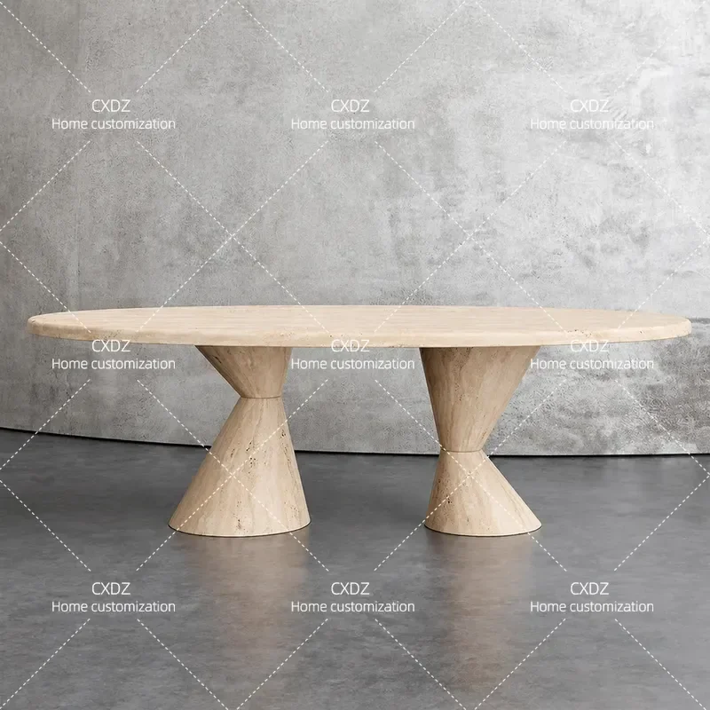 Natural Travertine Dining Table Elliptical Round Modern Simple Light Luxury High End Household Living Room Furniture