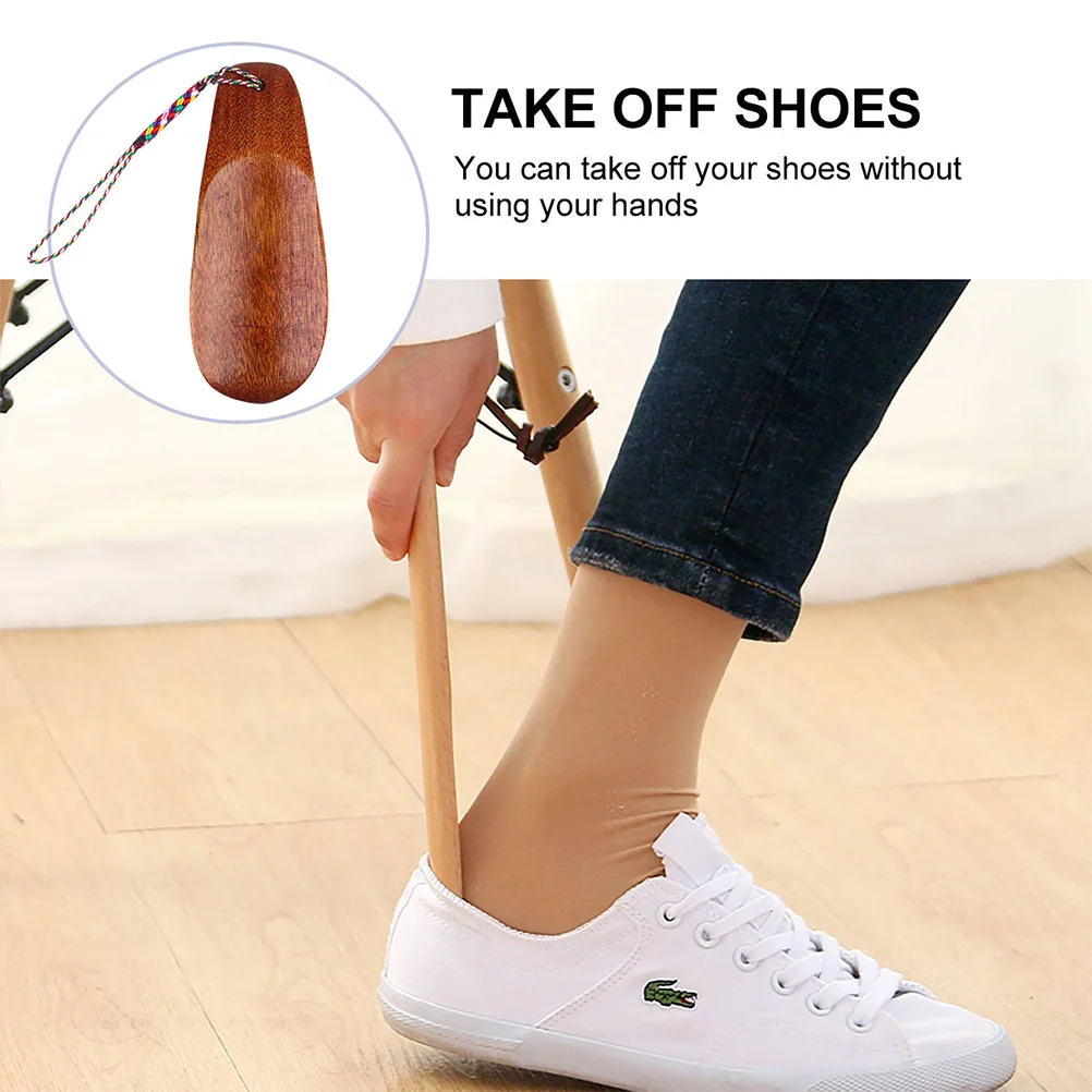 3pcs Creative Shoehorns Portable Shoe Lifters Useful Shoe Devices (Light Brown) Shoe Horn Wooden Shoehorn