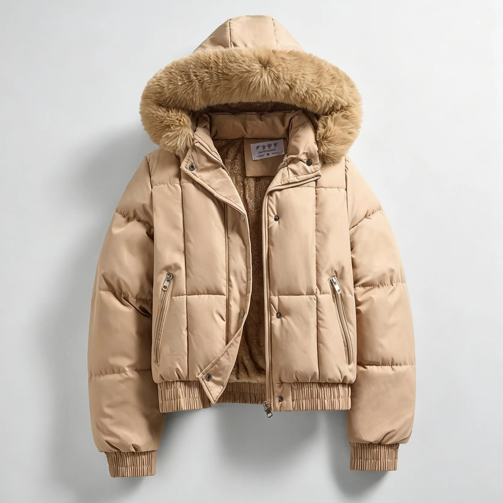 Women's Cotton Padded Short Jacket Winter Fashion Plush Thick Youth Bread Coat Big Fur Collar Warm Casual Outerwear