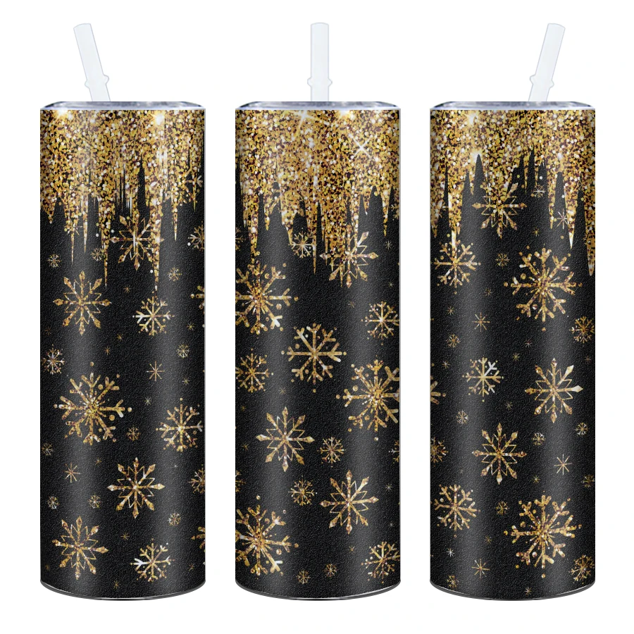 1Pc Christmas Tumbler Straw Lid 20oz Stainless Skinny Hot Cold Insulate Water Bottle 3D Print Snowflake Xmas Home Party Supplies