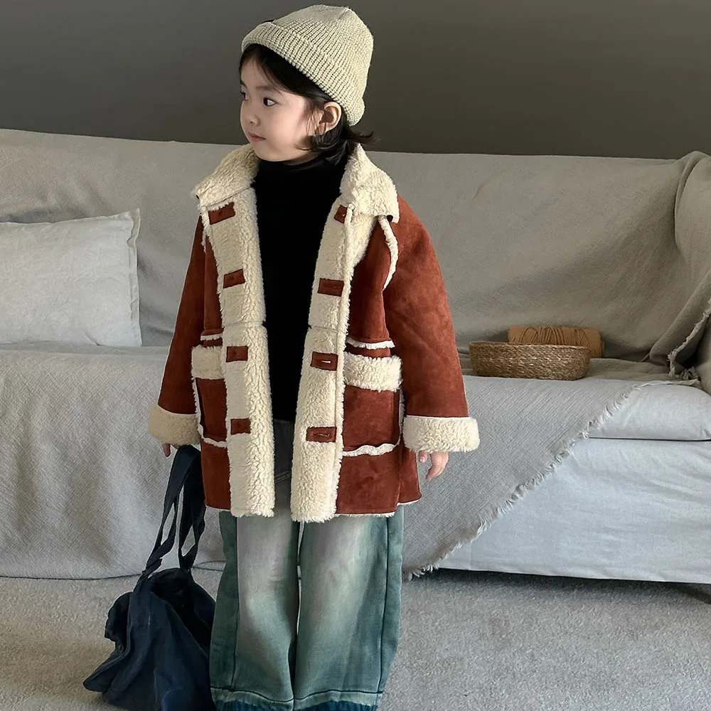 Autumn and Winter New Boys and Girls Thickened Trench Coat 2025 Fleece Jacket Fur Integrated Coat