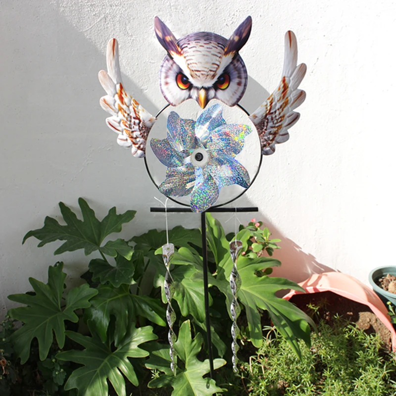 1set Bird Repellent Owl Garden Orchard Bird Deterrent Outdoor Decoration Reflective Pinwheels Bird Repellent Windmills Birds Han