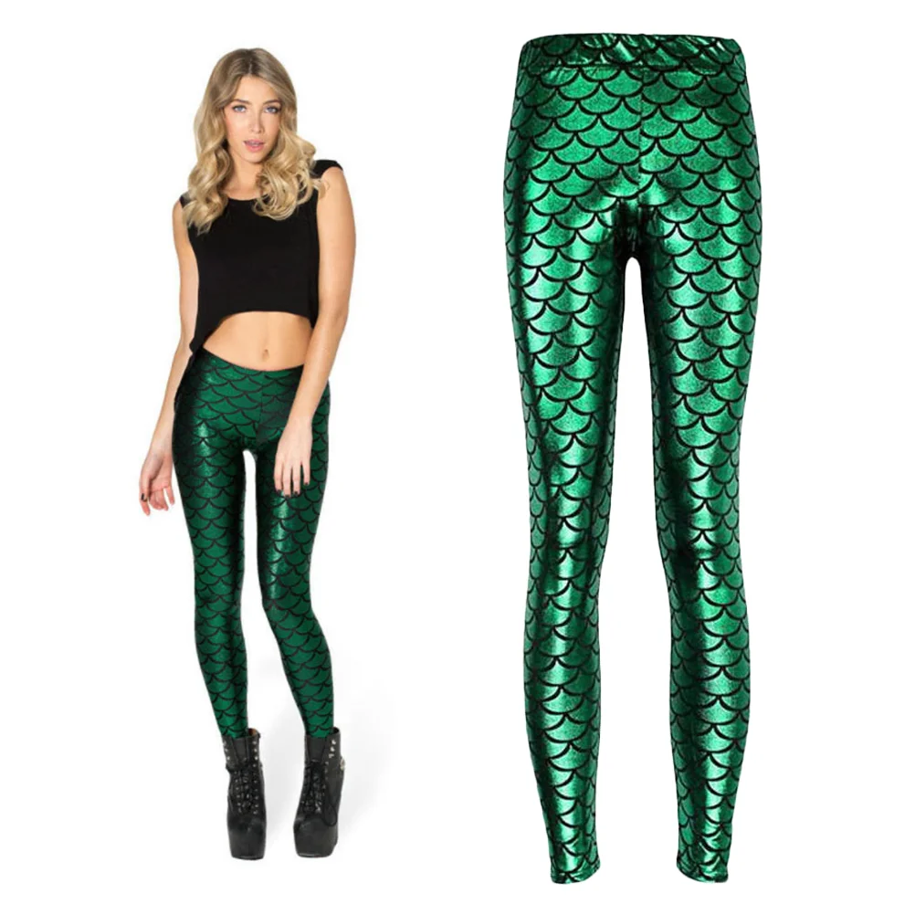 Fish Scale Leggings Mermaid Tights for Woman Trouser Yoga Pants Elastic Stylish Render with Polyester Mid-waist