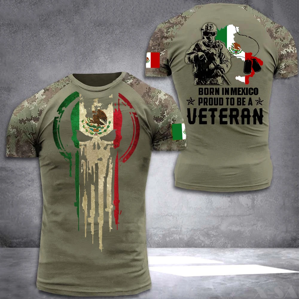 

Mexico Flag Men's T-shirt Oversized Retired Military Graphic Casual Short Sleeve Tops Tees Mexican Outdoor Street Men's Clothing