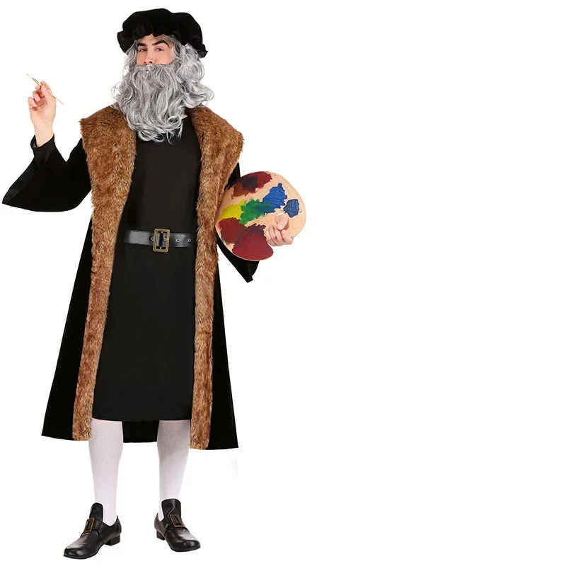 Halloween cosplay traje pintor roupas de palco jogar roupas para crianças adulto famoso pintor italiano leonardo da vinci traje