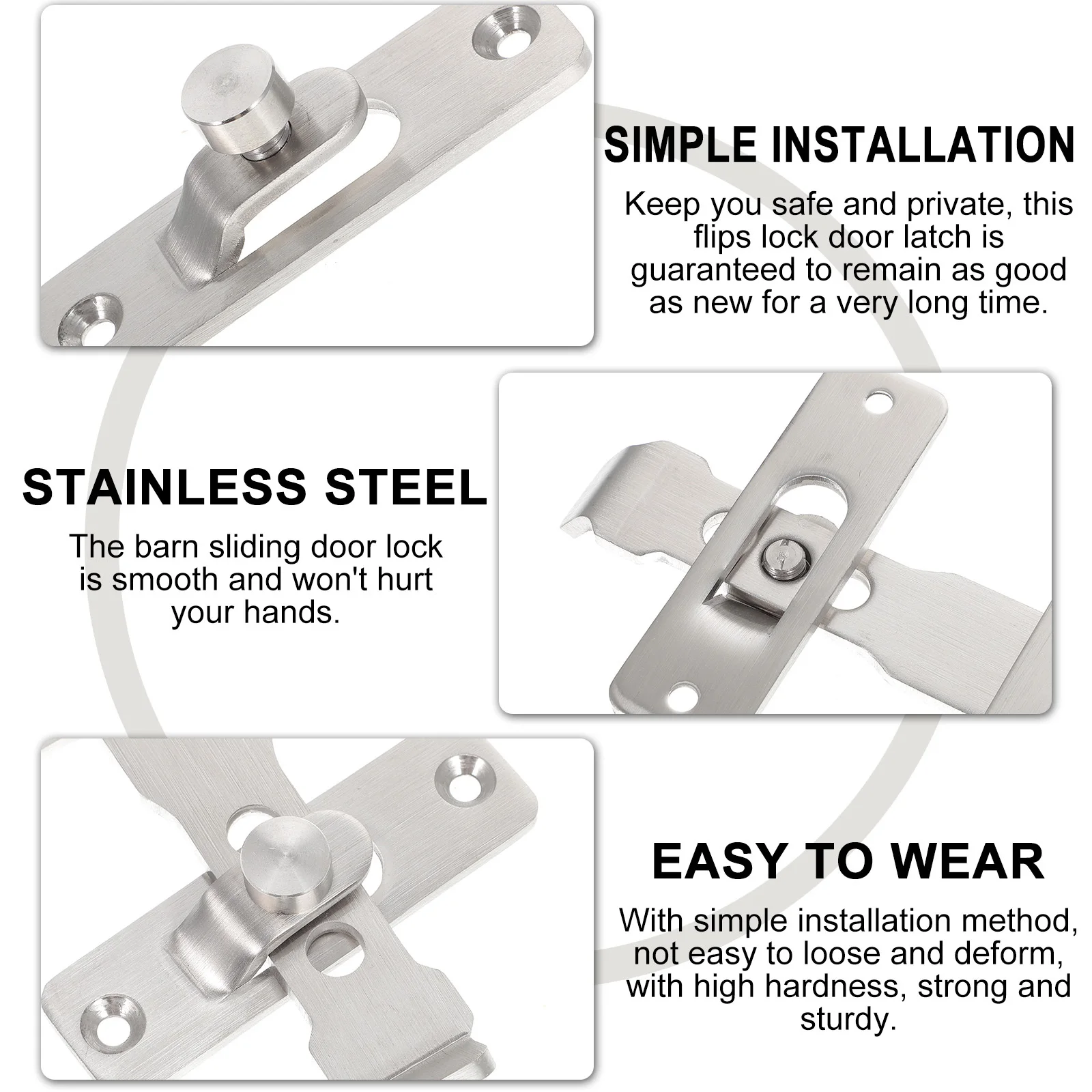 

Door Lock Bolt Stainless Steel Heavy Duty Sliding Barn Door Latch For Gate Shed Cabinet Garage 360 Degree Rotation Moisture