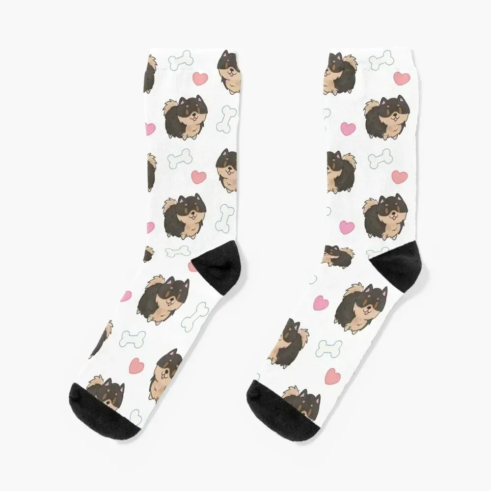 

Chibi Dog Design - Black and Tan Pomeranian Dog Socks valentine gift ideas essential Socks Men Women's