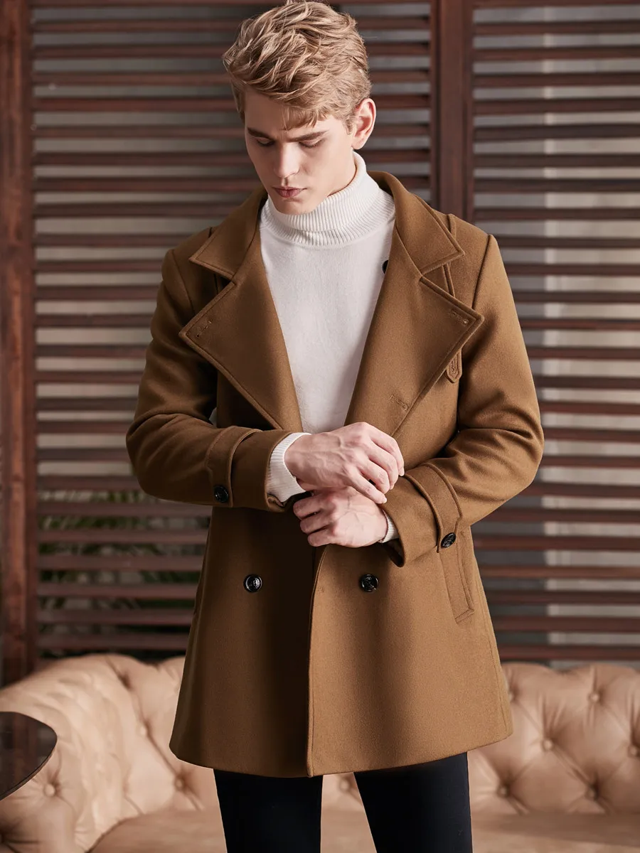2026 New Mens Wool Blend Overcoat Stand Collar Slim Fit Warm Winter Woolen Coat Big Size 6XL Outwear