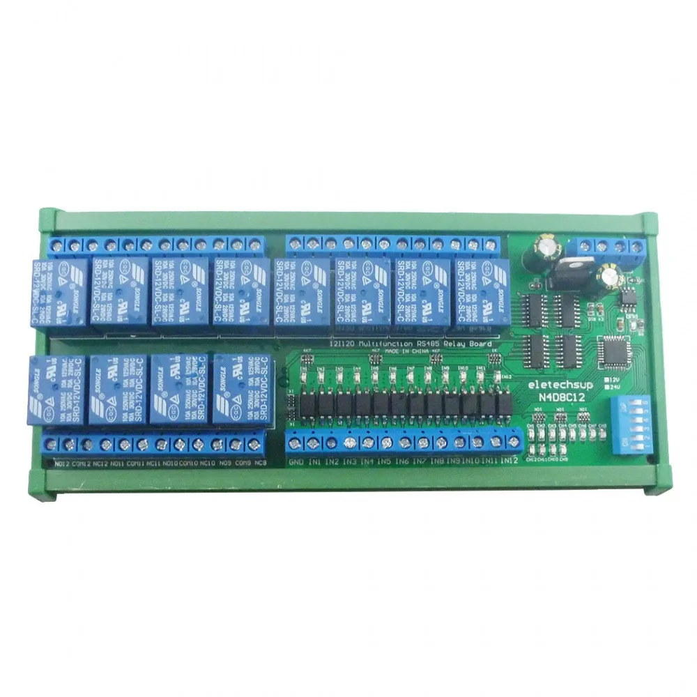 12 Channel DC12/24V NPN Digital Input Output UART RS485 Relay Module Modbus RTU DIN35 Rail Box Board For Machine Control PLC PTZ