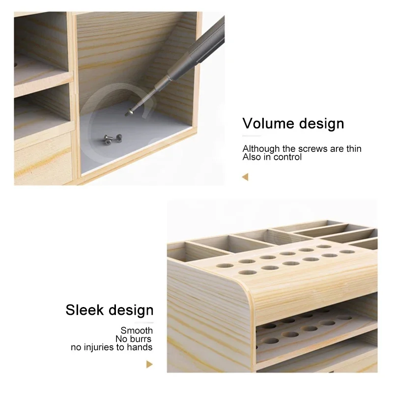 Caja de almacenamiento multifuncional de madera Caius, destornillador, pinzas, caja de inserción, reparación de teléfonos móviles, caja de piezas de herramientas de recepción de escritorio