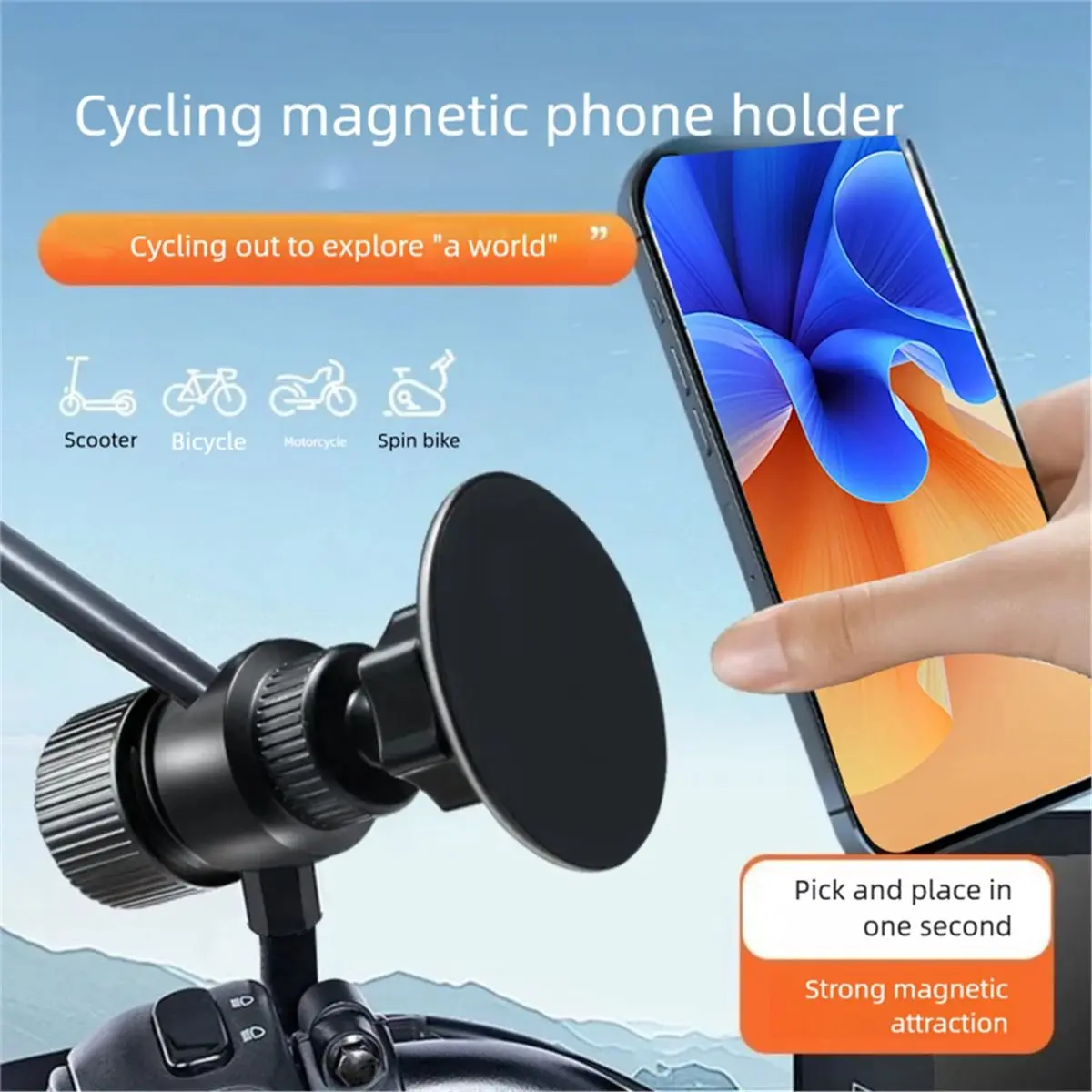 AT42 Bike Phone Holder Sports Motorcycle Magnetic Cell Phone Holder Bicycle Handlebar Mobile Phone Holder for Phone