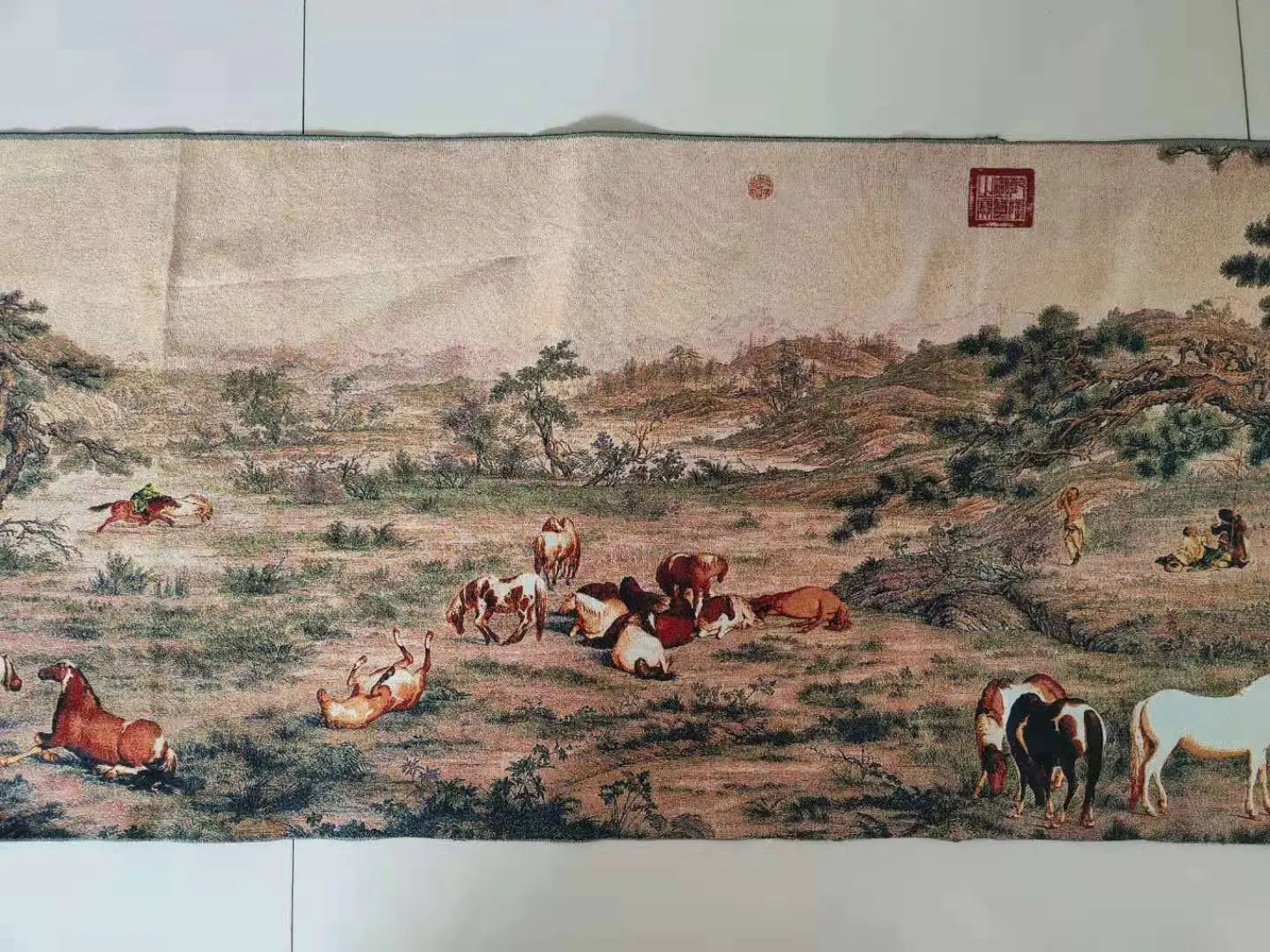 5 M Super size Chinese Folk Silk Embroidery All the Pretty Horses Thangka Tangka Painting Mural  room decor aesthetic