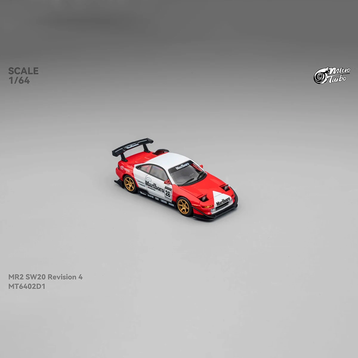 Micro Turbo 1:64 Toyota MR2 SW20 Revision 4 Classic Red White Racing Livery Diecast Model Car Item#MT6402D1 In Stock view 2