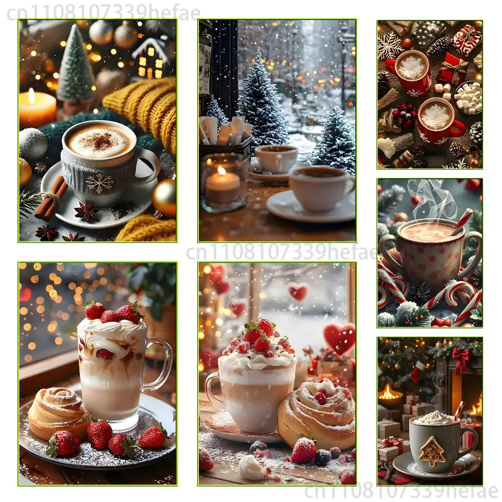 

Christmas Coffee Cafe Poster Self-adhesive Art Waterproof Paper Sticker Coffee House Bar Room Wall Decor