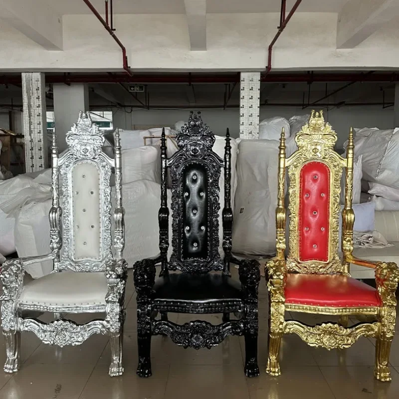 Chair: Luxury king chair, high back wedding chair, hotel club photography decoration chair, FRP carved chair