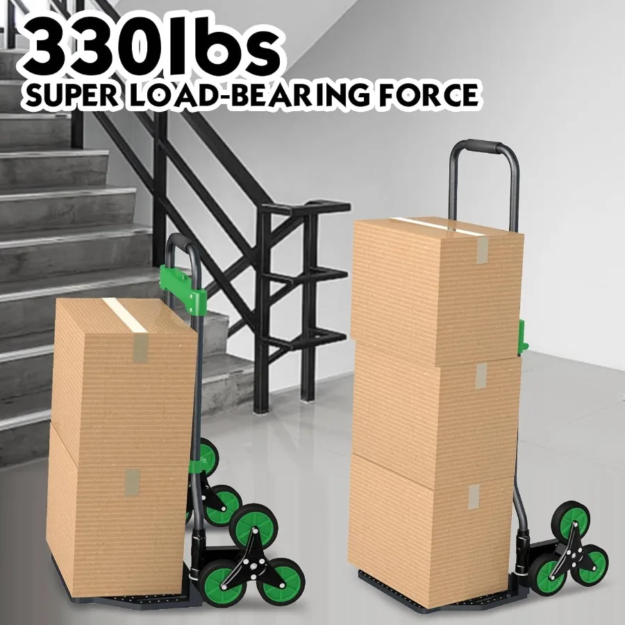 شاحنة يدوية شديدة التحمل بسعة 330 رطل مع عجلات لتسلق الدرج ومقبض OneTouch قابل للسحب لتحريك فعال من الحمل الثقيل