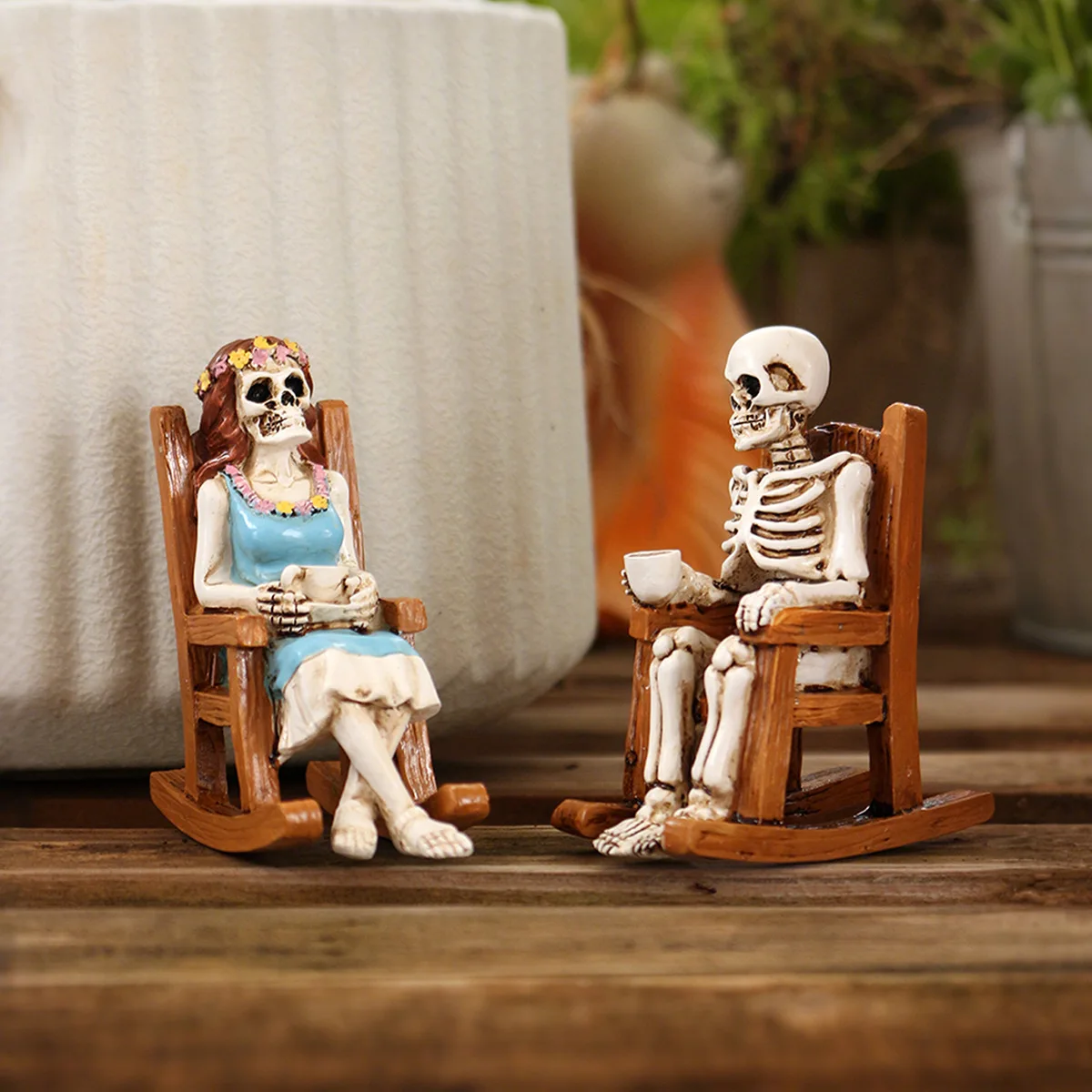 

Coffee Skeleton Resin Decor - Spooky Gothic Chair Ornament, Funny Creepy Home Decor for Living Room & Garden