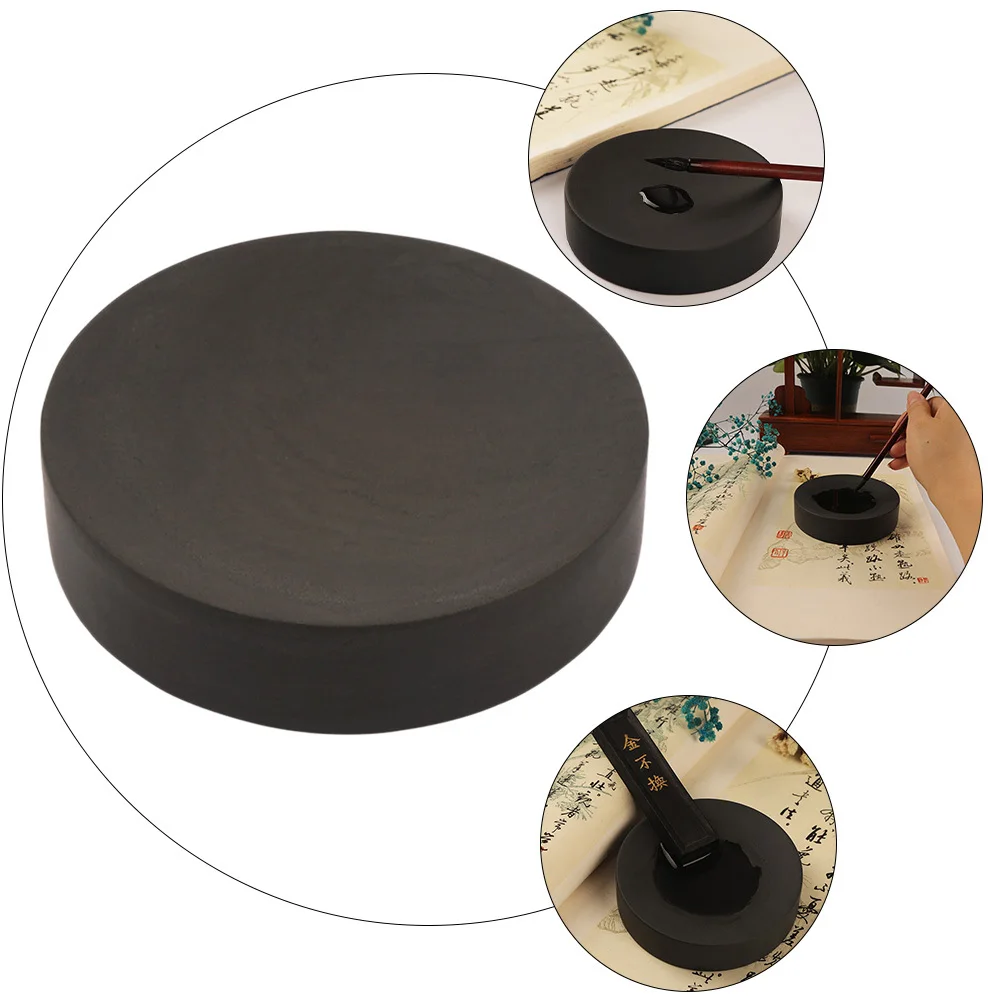 

Durable 4 Inches Round Calligraphy Inkstone Practical Ink Grinding Stone Painting Inkslab Traditional Calligraphy Accessory