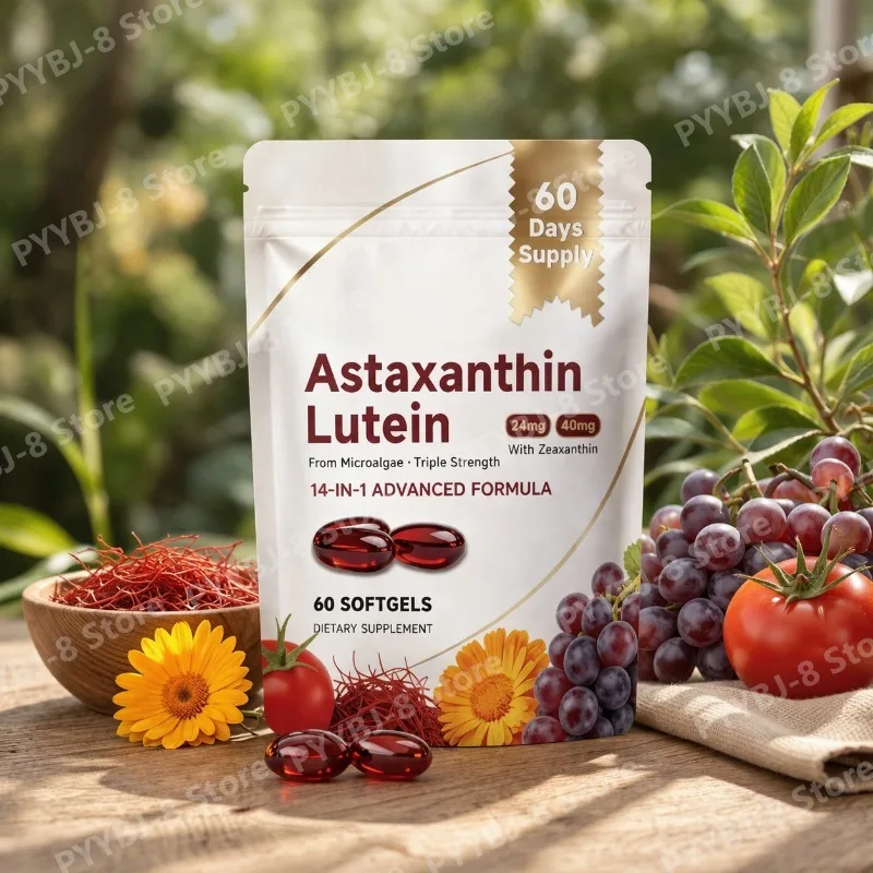 

Astaxanthin and Lutein Capsule with Grape Seed & Saffron Extract Provide Eye Nutrition Skin and Joint Health Support 60 Count