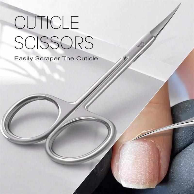 1-8pc Russian Manicure Scissors Cuticle Regrowth Cut Curved Tip Nail Cut Grooming Professional Stainless Steel Dead Skin Remover