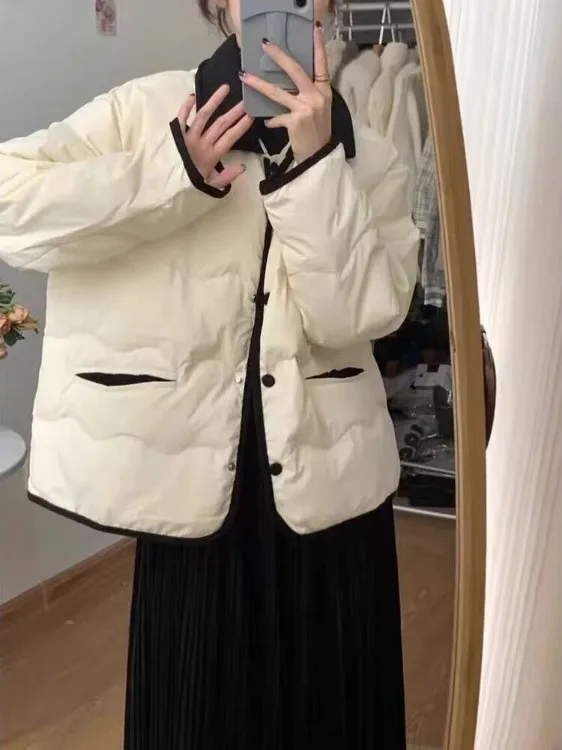 Women's ort Thiened Cotton Jaet 2025 Winter New Sle Korean Loose Fit Long Sve  Collar Single Button Closure