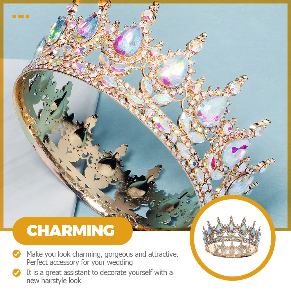 Rhinestone Full Round Crown The Hair Accessories Crystal Tiara Rhinestones Tiaras for Women Bride Jewelry