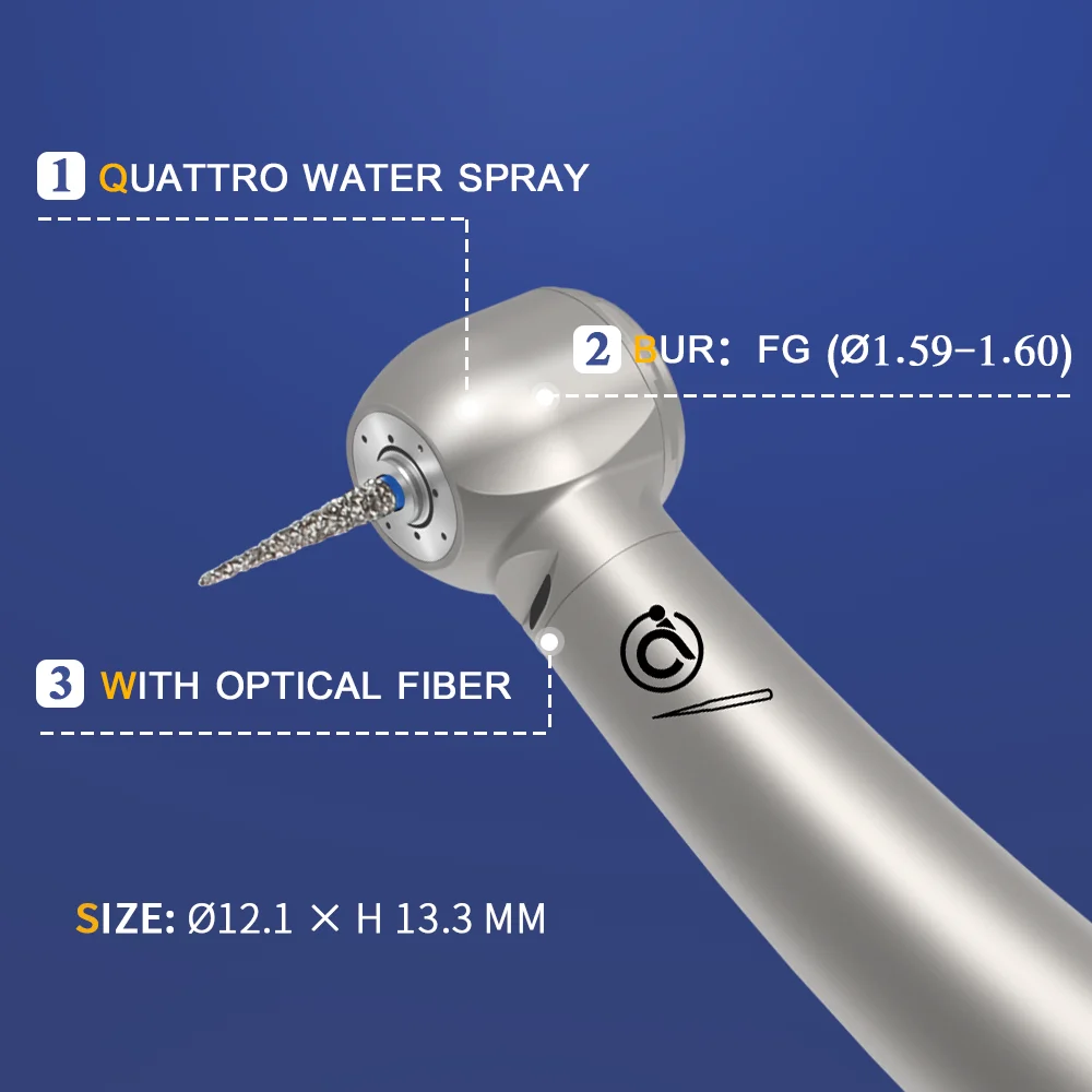 Końcówka stomatologiczna Turbina powietrzna Wiertła o dużej prędkości Standardowa głowica Optic Fit Łącznik LED Super lekki tytanowy korpus Seria