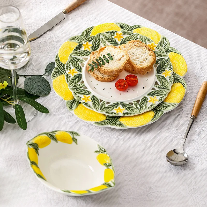 Platos de Limón para Cena, Fruteros para Restaurante y Hogar, Platos para Postre y Pastel, Vajilla Tania Bulhoes