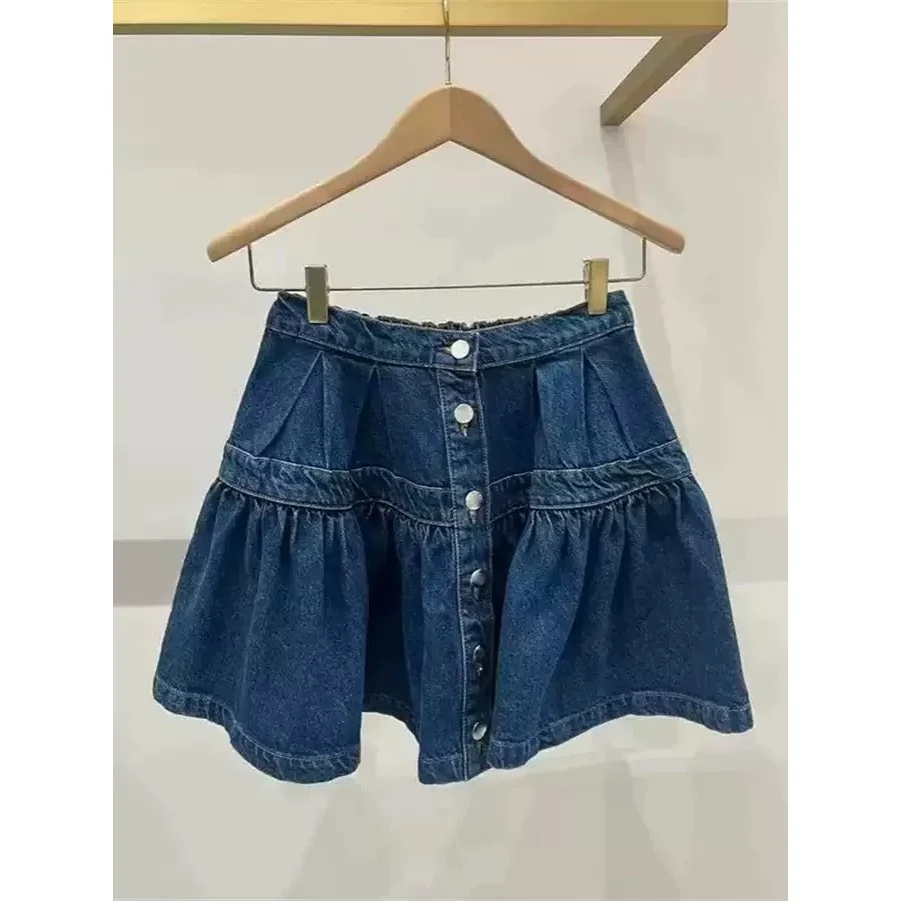 Spring Summer New Fashion Sweet And Playful Single Button High Waist Umbrella Skirt Denim Short  Skirt Women's Skirts