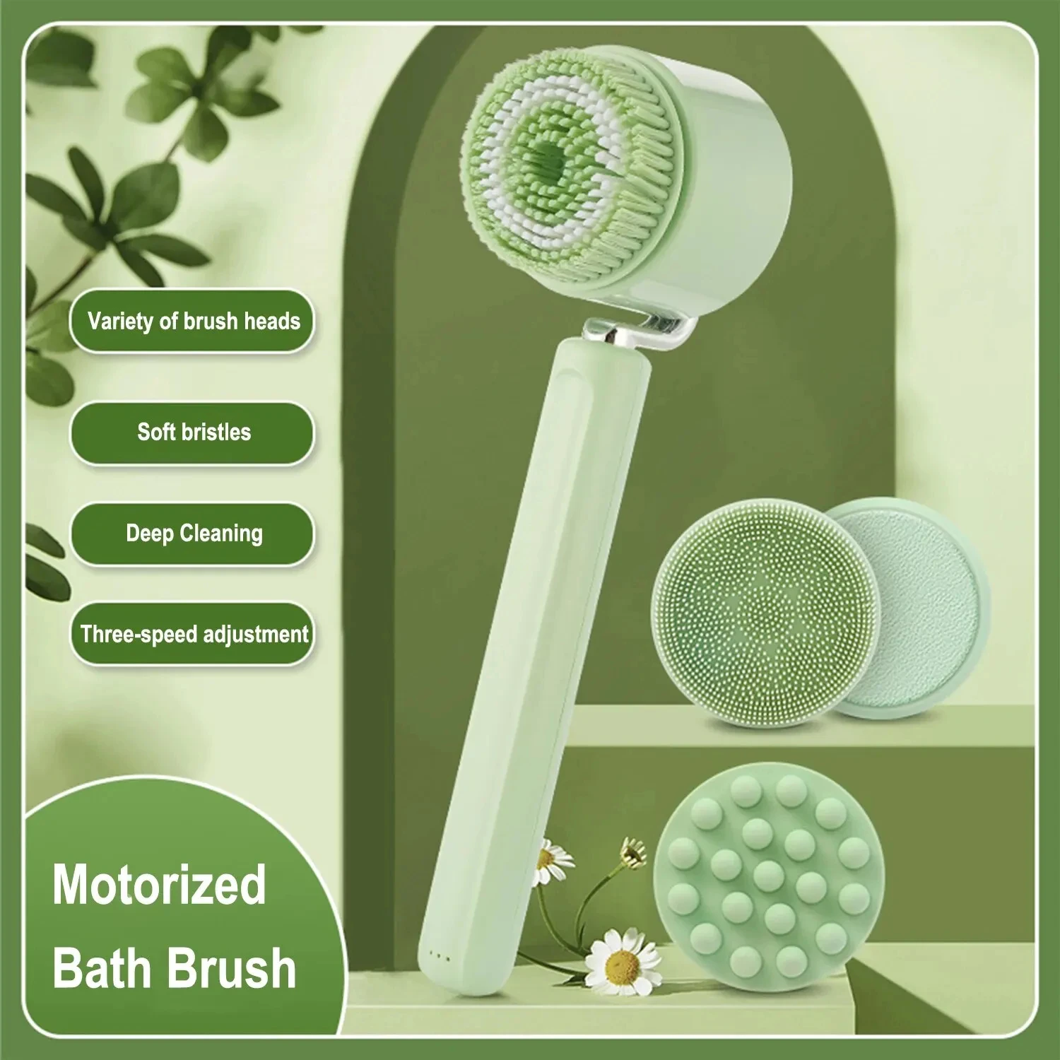 Electric Bath Brushes with 5 Brush Heads Rechargeable Automatic Long Handle Shower Brush for Exfoliating Massaging&Body Cleaning