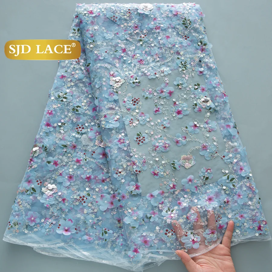 SJD SPITZE Französisch Mesh Spitze Stoffe Afrikanische 3D Blumen 2025, Luxus Nigerianischen Tüll Net Spitze für Nähen Frauen Abendkleider 4545