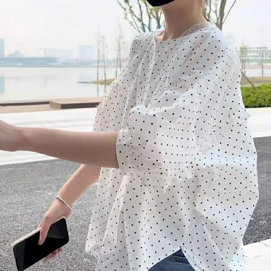 

Повседневный универсальный женский топ irt Spring Summer Loose Design Sense Faionable Seven-Quarter Sve round Ne Lantern Sve Top