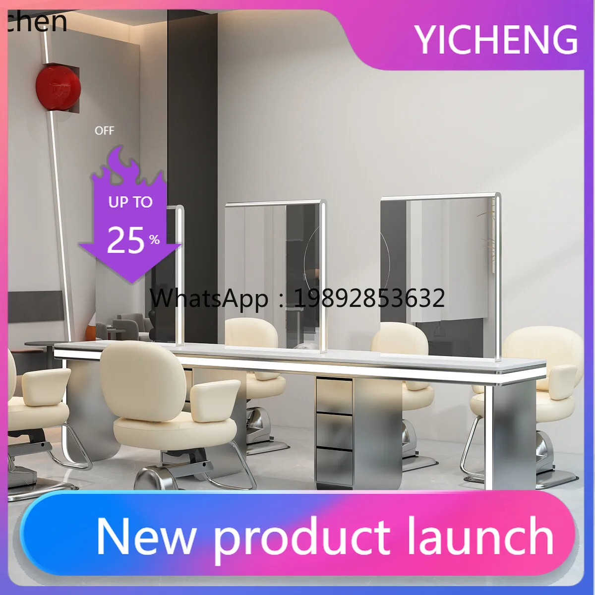 LYY  double-sided mirror table marble integrated haircut with cabinet, mirror cutting table for hair salon
